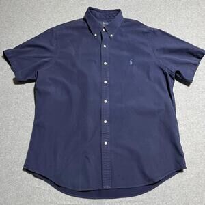 Polo Ralph Lauren Shirt Mens XL Navy Blue Button Down Short Sleeve Custom Fit